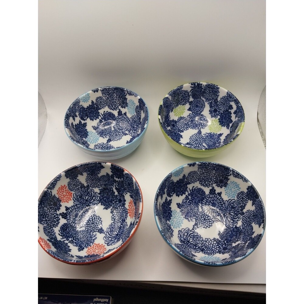 Set of 4 Japanese Mino Ware Bowls Nishidogama Kiln Ribbed Textured Donburi